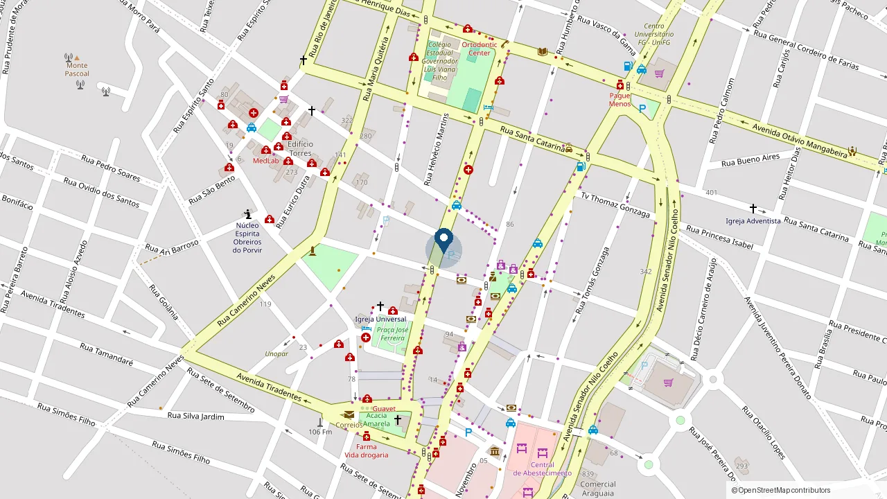 Mapa do Centro de Guanambi com a localização da Ótica View